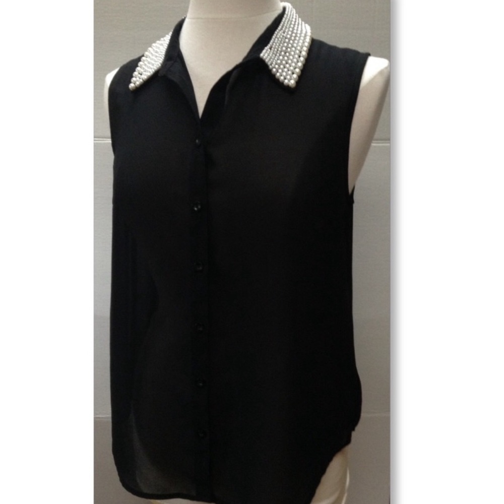 FOREVER 21 Pearl Embellish Mock Neck Top SALE